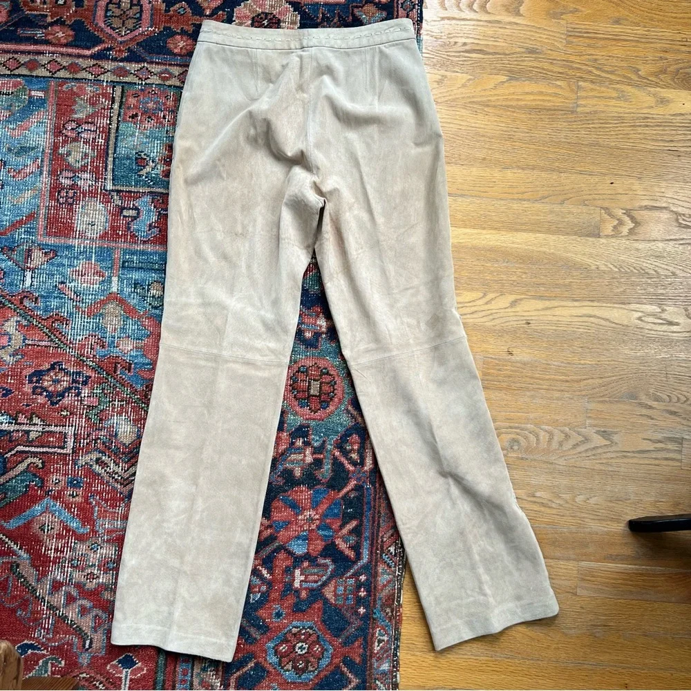Bernardo Suede Leather Pants with Whipstitch Detailing Women's Size 8 Color Sand